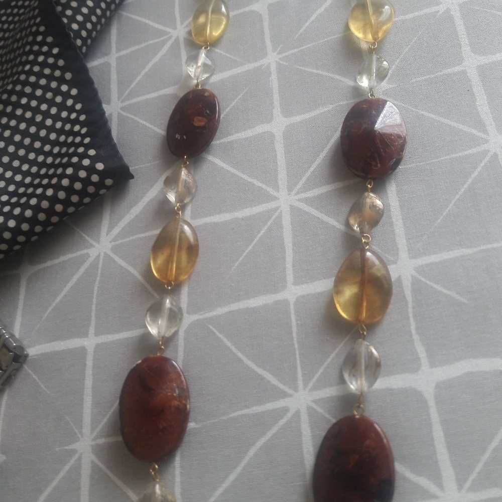 Long Clear and Earth tone beaded necklace